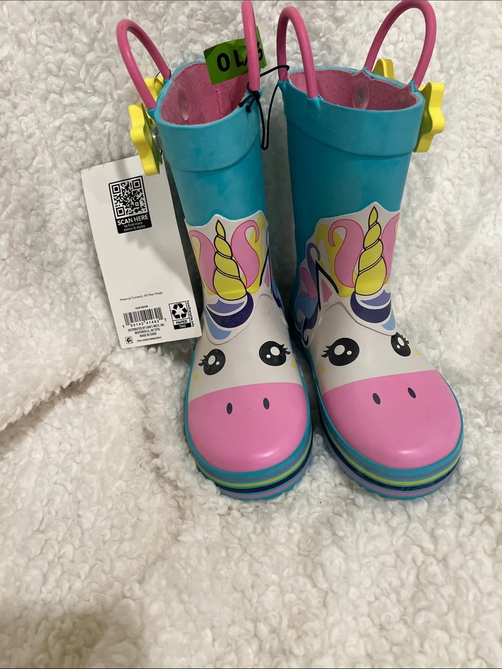 Girls Unicorn Rain Boots in Teal and Pink